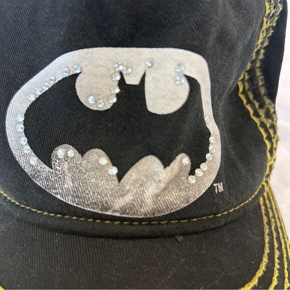 DC Comics Women's Baseball Cap Hat Rhinestones Outlined Batman Logo For Ages 14+ - Picture 2 of 9